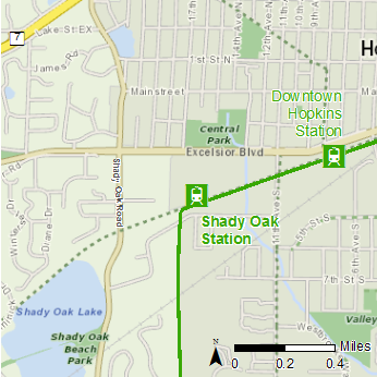 Map showing location of Shady Oak Station