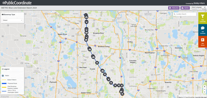 Interactive map of Blue Line Extension route options.