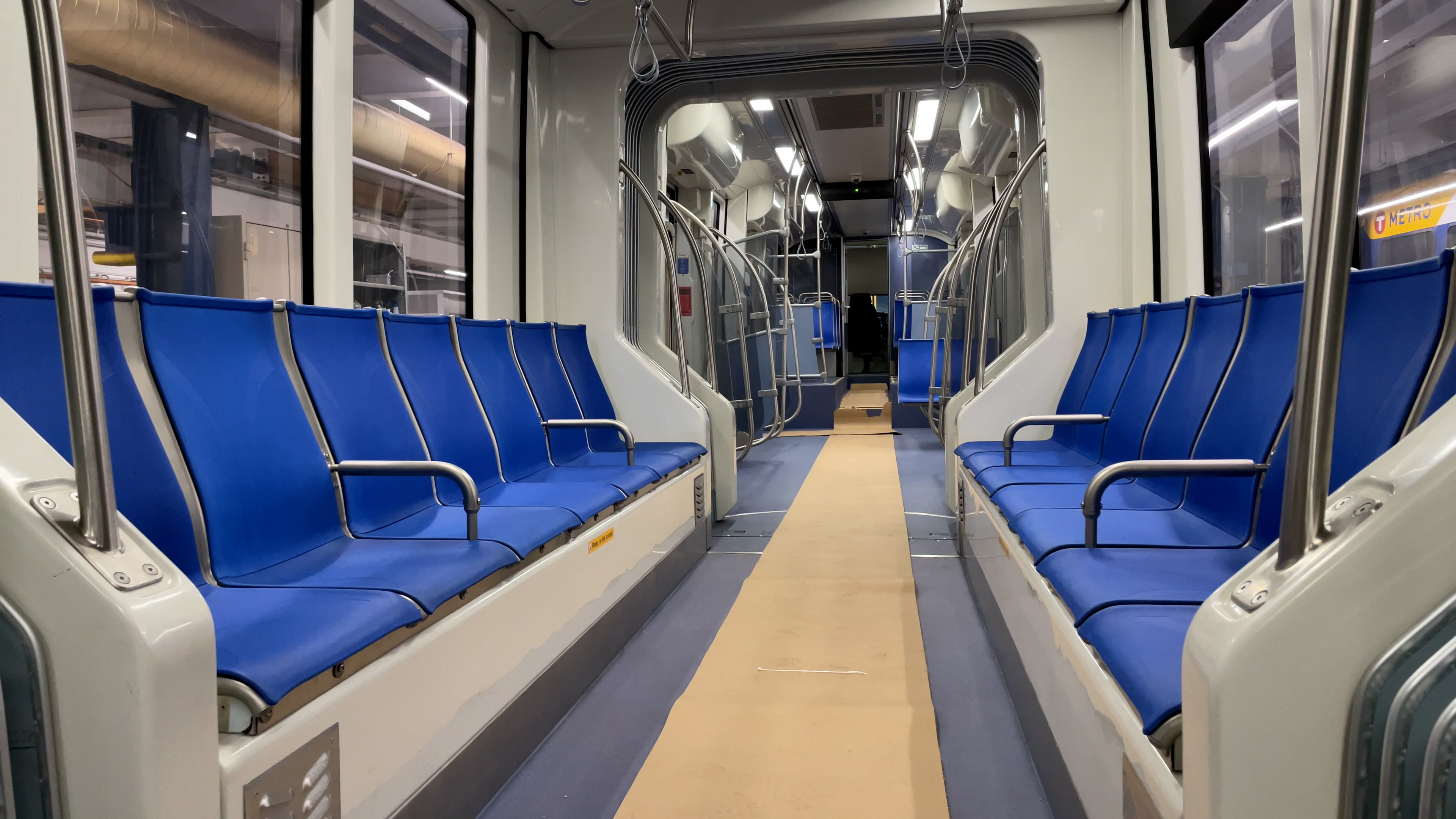 Interior of Type 3 LRV showing linear seating arrangement