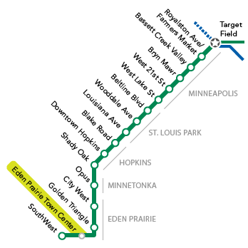 Station locator schematic showing Eden Prairie Town Center Station