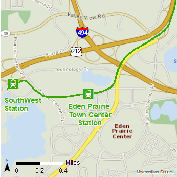 Map showing location of Eden Prairie Town Center Station