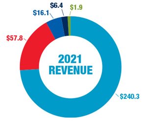 2021 revenue pie chart. Data is in text.