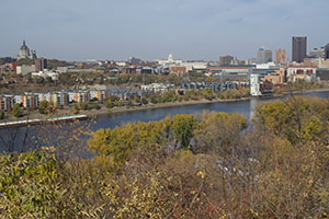 View of the Mississippi River and downtown Saint Paul.