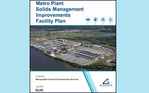 Screenshot of cover of draft facility plan document, with aerial photo of the Metropolitan Wastewater Treatment Plant and the Metropolitan Council logo.