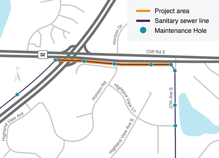 Site 2 is bounded by approximately 325 feet southwest of the Highway 13 and Cliff Road intersection, east along Cliff Road to Kennelly Road.