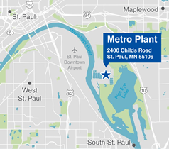 Map showing location of Metro Plant at 2400 Childs Road in Saint Paul.