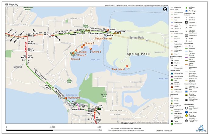 Map of the Seton Channel showing the monitoring locations.