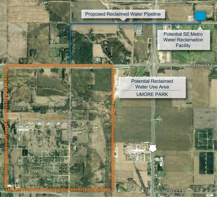 Map showing the potential placement of the proposed Southeast Metro Water Reclamation Facility in Rosemount, MN.