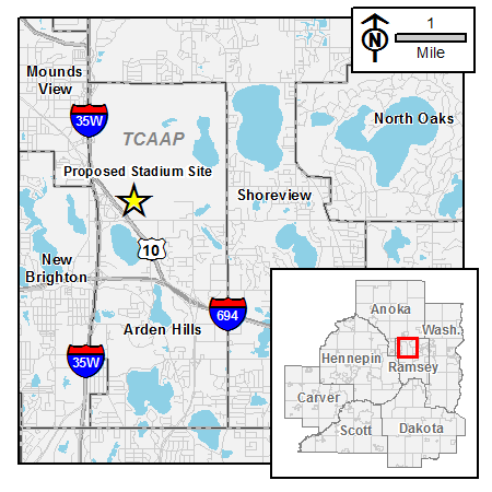 Location of proposed Stadium in Arden Hills.