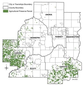 This map shows the location of parcels enrolled in the Ag Preserves Program in 2019.