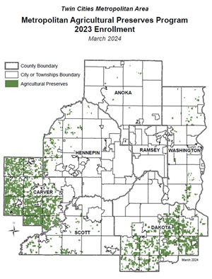 Map of Metropolitan Agricultural Preserves Program enrollment.