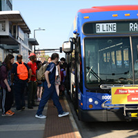 Riders getting on A Line Bus